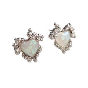 Sterling Silver Heart Shape Opal Stone Stud Earring